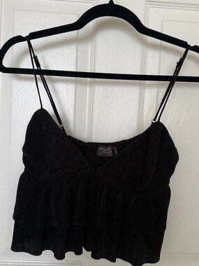 Dress Forum LA Black Sheen Flowy Ruffled Crop Top - Size S